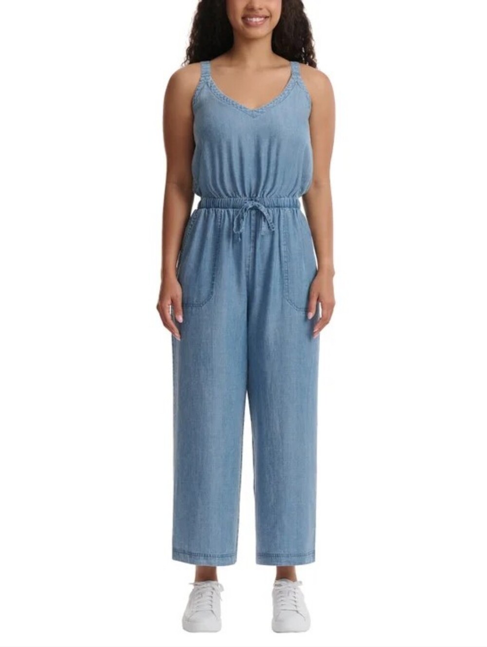 Splendid Light Wash Denim Jumpsuit with Drawstring Waist
